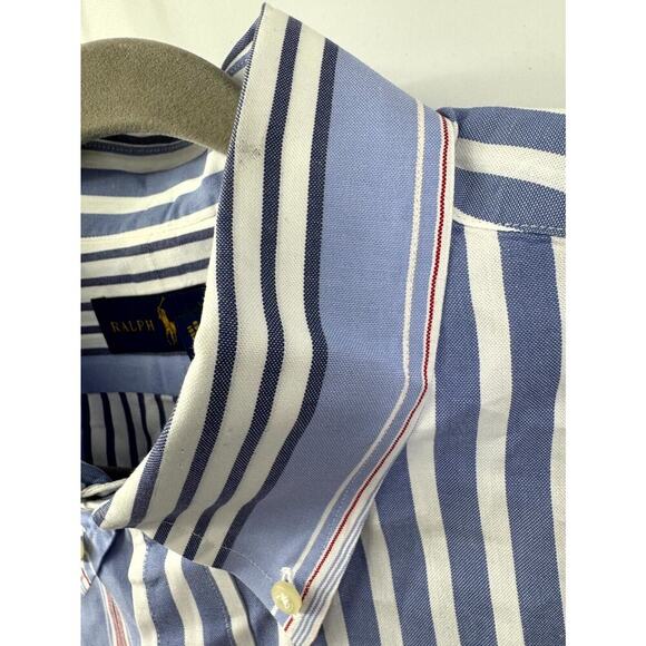 Ralph Lauren Shirt Men's‎ XL White Blue Striped Cotton Short Sleeve Button-Down - Picture 4 of 7